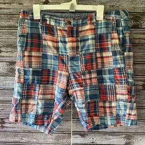 LL Bean Women's Favorite Fit Shorts Size 14 Reg Red White Blue Patchwork Pockets